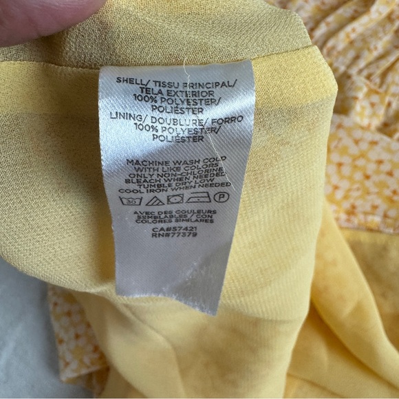 Ann Taylor Floral Sheer‎ Shirt Blouse Top Large Dotted Yellow Blouse Office #cc - Picture 7 of 10